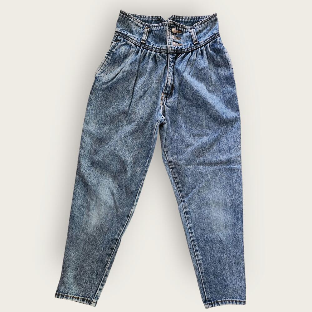 Jordache Jeans Girls Sz 8 Blue No Exit Tapered Hi-rise Pleated VTG 100% Cotton